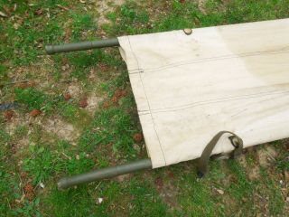 Vintage Vietnam Medical Military Army Canvas Stretcher W/ Wooden Poles 3