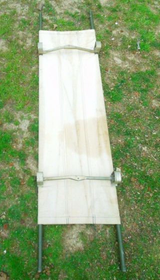 Vintage Vietnam Medical Military Army Canvas Stretcher W/ Wooden Poles 5
