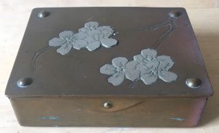 Japanese Germany Antique Arts And Craft Jugenstil Bronze & Silver Stamp Box