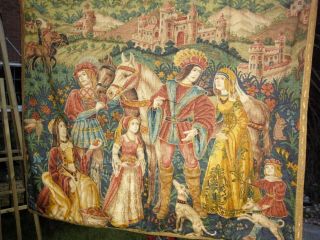 Vintage Tapestry 15th 16th Century Castle Maid Scene Horse 38 " X 47 " Wall Hangin