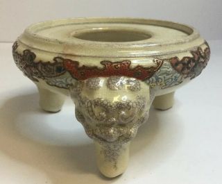 Antique Vintage Japanese White Satsuma Ceramic Censer Vase Display Stand Foo Dog