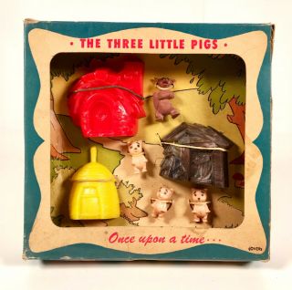 Vintage 1951 Emenee The Three Little Pigs Story Book Miniature Toy Play Set Mib
