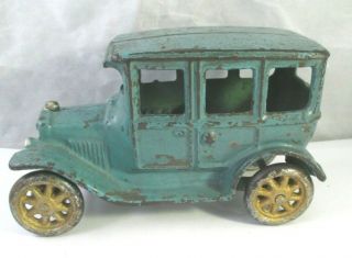 Vintage 1920 ' s ARCADE CAST IRON FORD MODEL T SEDAN BLUE CAR TOY 5 