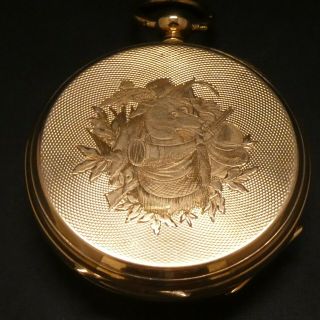 14K Gold Antique Patek Philippe Pocket Watch FOX HUNTING Floral Engraved Dial 6
