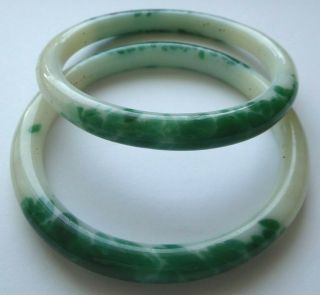 2 Antique Chinese Peking Glass Green Sewing Basket Ring Bangle Bracelet