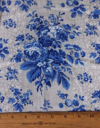 Antique French Blue Roses On Picotage Ground Chintz Fabric Sample C1870