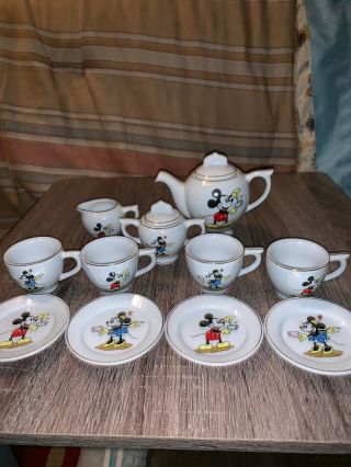 Vintage Disney Schilling Minnie & Mickey Mouse Childs Porcelain Tea Set Rare