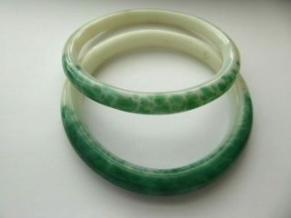 2 Antique Chinese Peking Glass Green Sewing Basket Large Ring Bangle Bracelet