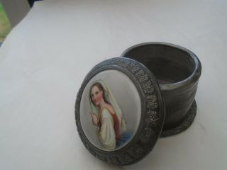 Lovely Antique Metal Powder Pot With Charming Miniature Hand Painted Portrait