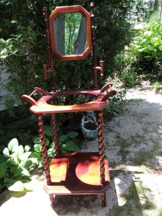 Vintage Antique Wooden Wash Stand Vintage Mirrored Basin 53 " Mirror