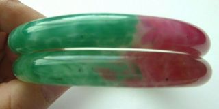 2 Antique Chinese Peking Glass Red & Green Sewing Basket Ring bangle Bracelet 2
