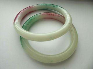 2 Antique Chinese Peking Glass Red & Green Sewing Basket Ring bangle Bracelet 3