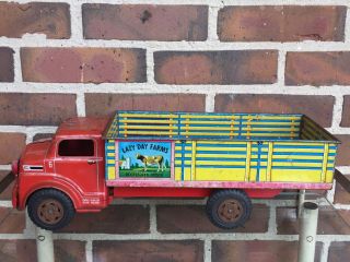 Vintage 1950’s Marx Toys Lazy Day Farms Registered Stock Tin Litho Truck 3
