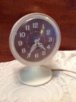 Vintage General Electric Pedestal Alarm Clock Ivory/brown Art Deco Model 7383