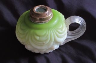 Victorian Green Overlay Satin Milk Glass Finger Chamber Oil Lamp