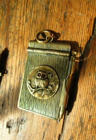 Edwardian Gilt Metal Chatelaine Owl Aide Memoire Note Book & Propelling Pencil