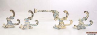 Set Of 4 Antique Victorian Cast Iron Coat Hooks Large Heavy Chipping Paint 12187