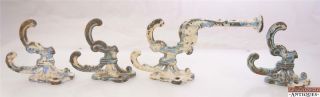 Set of 4 Antique Victorian Cast Iron Coat Hooks Large Heavy Chipping Paint 12187 5