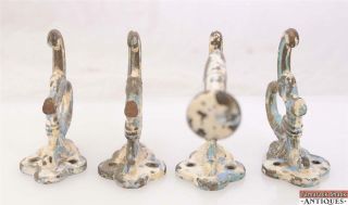 Set of 4 Antique Victorian Cast Iron Coat Hooks Large Heavy Chipping Paint 12187 6