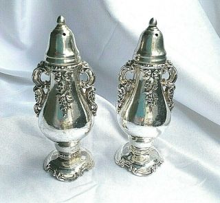 Wallace Baroque Antique Silver - Plate Salt / Pepper Shakers 1941 - Near
