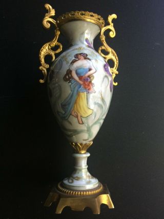 Signed Sevres,  L Henry,  France,  Ormolu Bound,  Hand Painted Porcelain Vase