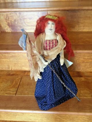 Folk Art Lady Liberty Red Headed Doll With Flag
