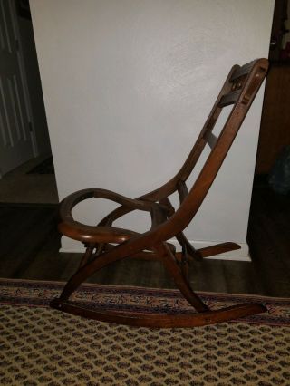 Antique Eastlake Victorian Folding Walnut Wood Rocking Chair
