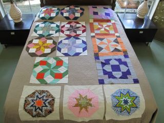 14 Vintage All Cotton Quilt Blocks: 7 Star,  4 Sample Blocks,  3 Star Applique