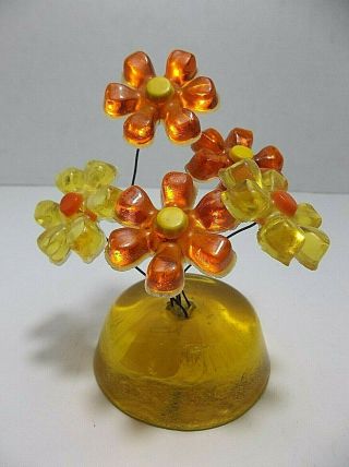 Vintage Lucite Flower Figurine Sculpture Orange Yellow Daisies