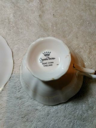 GOLD Vintage QUEEN ANNE Tea Cup Saucer CABBAGE ROSE Bone China Heavy Gold 8