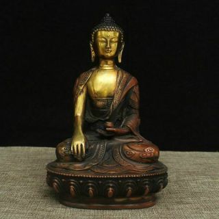 Old Hand Carved Brass Medicine Dragon Buddha Sakyamuni Shakyamuni Statue