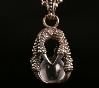 RARE DRAGON CLAW CRYSTAL BALL STATUE 925 SILVER HAND CARVING NECKLACE PENDANT 4