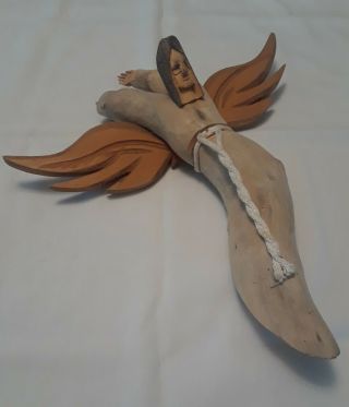 Signed Wood Carving Of An Angel By Ben Ortega