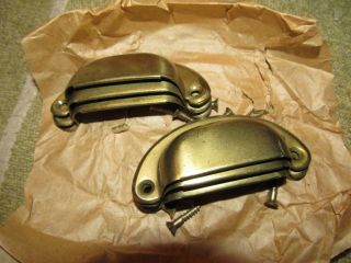 6 Bin Drawer Cup Pulls Handles Vintage Rustic Dull Brass Finish Steel Usa Made