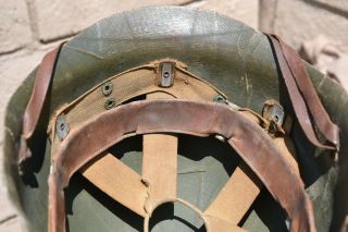 RARE PAINTED US M1 HELMET LINER EARLY RAYON WEBBING ST CLAIR FIXED CHINSTRAP 11