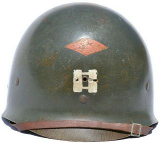 Rare Painted Us M1 Helmet Liner Early Rayon Webbing St Clair Fixed Chinstrap