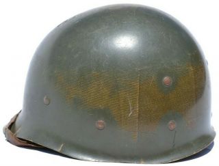 RARE PAINTED US M1 HELMET LINER EARLY RAYON WEBBING ST CLAIR FIXED CHINSTRAP 5