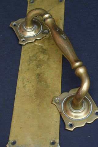 Reclaimed Art Nouveau Brass Door Pull Handle & Finger Plate Vintage Old Antique