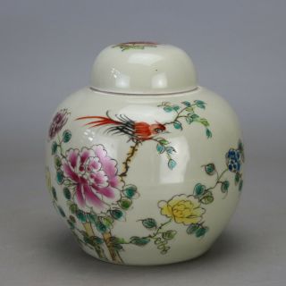 Chinese Old Famille Rose Porcelain Bird & Flower Pattern Tea Caddy C02