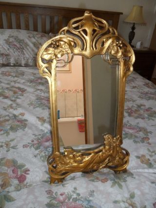 Gorgeous Vintage Gilt Wood Art Nouveau Style Standing Mirror.  Very Good Con