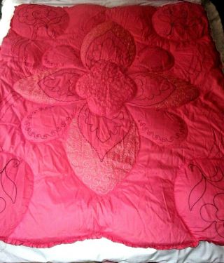 Lovely Vintage Feather Quilt/eiderdown Pink With Embroidery