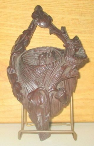 Exceptional Antique Hand Carved Hard Wood Wall Hanging Bird Nest - 1852