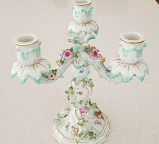 Antique French Provincial Style Porcelain Candelabra 3 Candle Holder Floral