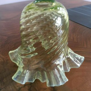 Lovely Green / Vaseline Glass Frilled Shade - Art Nouveau Vgc