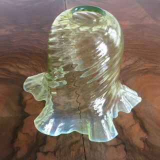 Lovely green / vaseline glass frilled shade - art nouveau VGC 2