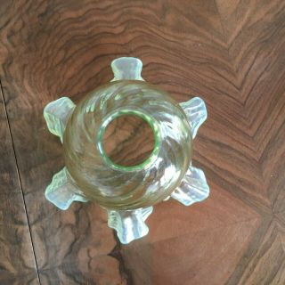 Lovely green / vaseline glass frilled shade - art nouveau VGC 4