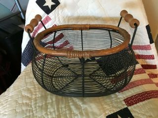 Charming Vintage French Country Wire Egg Or Market Basket Wood Handles