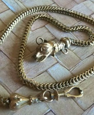 Antique Chinese 14k Gold Albert Fob Watch Chain With Dragon Head