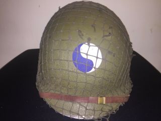 Ww2 U.  S.  Army M1 Fixed Bale Helmet With Liner 29th Infantry Division