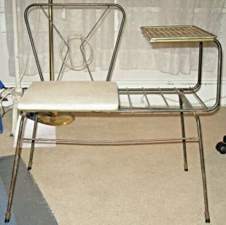 Vintage Mid Century Modern Atomic Space Age Wrought Iron Telephone Bench Seat